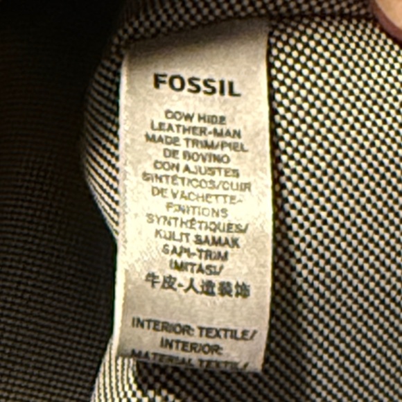 Fossil Rachel black leather handbag with key charm, brown handles & strap EUC - Picture 12 of 13